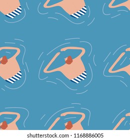 Swimmers in the pool seamless pattern. Summer vector people in swimwear. Healthy lifestyle hawaiian tourists. Top view people in the sea. Beach wet party for boys and girls. Swimmwers in the water. 