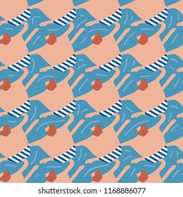 Swimmers in the pool seamless pattern. Summer vector people in swimwear. Healthy lifestyle hawaiian tourists. Top view people in the sea. Beach wet party for boys and girls. Swimmwers in the water. 