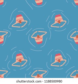 Swimmers in the pool seamless pattern. Summer vector people in swimwear. Healthy lifestyle hawaiian tourists. Top view people in the sea. Beach wet party for boys and girls. Swimmwers in the water. 