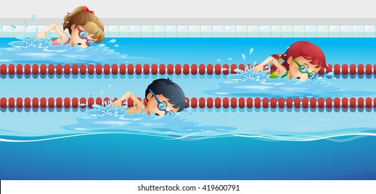 Swimmers racing in the pool illustration