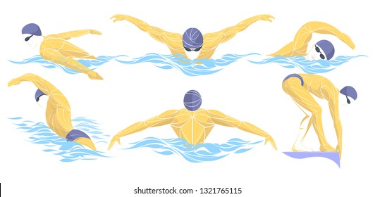 swimmers set sport. swimmer boy vector