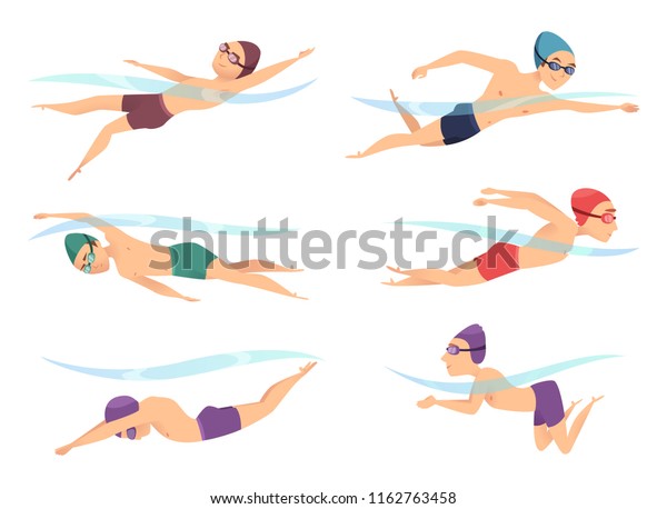 いろいろなポーズで泳ぐ ポーリングアクションポーズ 平泳ぎ 蝶などのポーリングアクション のスポーツキャラクタ ベクターイラスト のベクター画像素材 ロイヤリティフリー