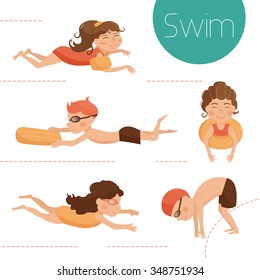 Swimmers. Vector isolated illustration. Cartoon character