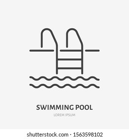 Swimmimg pool flat line icon. Swim, fitness vector illustration. Thin sign of water sport, gym pictogram.