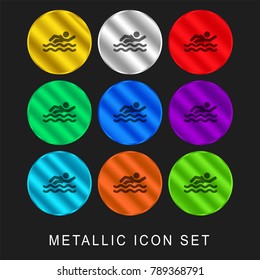 Swimming 9 color metallic chromium icon or logo set including gold and silver