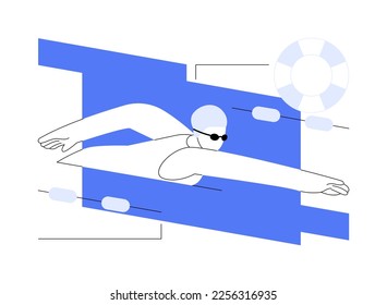 Swimming abstract concept vector illustration. Water sport, swimming pool, summer holiday, active lifestyle, family fun, fitness training, freestyle exercise, competition abstract metaphor.