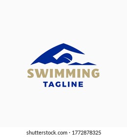 Swimming Abstract Modern Vector Sign, Emblem, Icon or Logo Template. Sportsman Swimmer Person in a Water with Typography. Isolated.