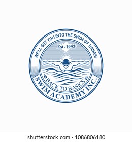 Swimming Academy emblem vintage logo