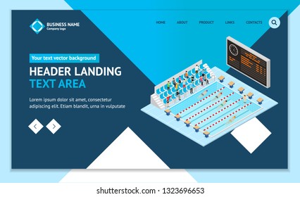 Swimming Activity Sport Competition Concept Landing Web Page Template 3d Isometric View Swimmers in Blue Water Pool. Vector illustration of Swim Race