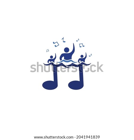 Swimming aerobic logo vector. With note or music tone as happy gymnastic activity concept. Apply to web site, application brand, sign element design, competition, coaching, training bussiness center