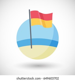 Swimming area with lifeguards icon, Flat design of red over yellow warning sign on the beach with round shadow, vector illustration