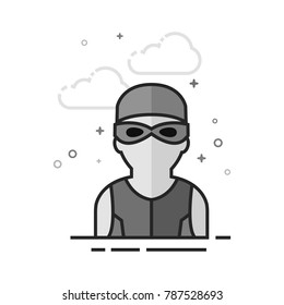 Swimming athlete icon in flat outlined grayscale style. Vector illustration.