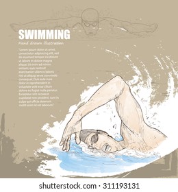 Swimming Background Design. Drawing vector.