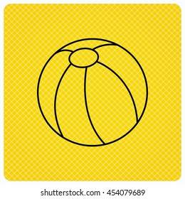Swimming ball icon. Beach toy sign. Linear icon on orange background. Vector