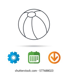 Swimming ball icon. Beach toy sign. Calendar, cogwheel and download arrow signs. Colored flat web icons. Vector