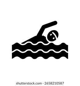 swimming black flat icon for digital and print projects.  Minimal clean icons for apps and websites. Modern simple icons for UI UX and branding
