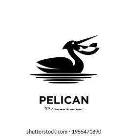 swimming black pelican vector logo icon illustration isolated background