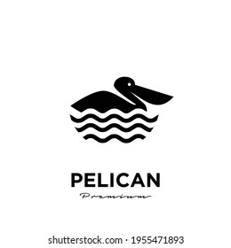 swimming black pelican vector logo icon illustration isolated background
