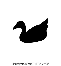 Swimming black silhouette of waterfowl bird isolated on white background. Vector duck illustration for icons, logos or printing on any surface.