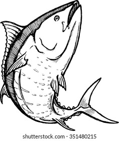 Swimming Blue Fin Tuna Sketch-Hand drawn sketch illustration