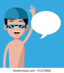 swimming boy with cap goggles-bubble speech