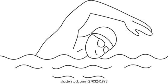 Vector de arte de línea de niño de natación