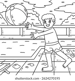 Swimming Boy Playing Beach Ball Coloring Page 