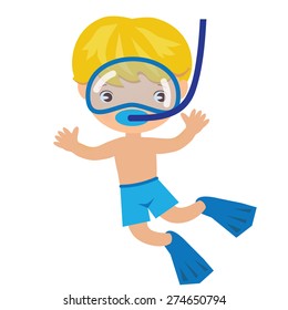 Swimming boy vector illustration