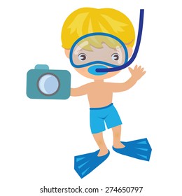 Swimming boy vector illustration