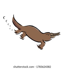 Swimming Brown Platypus Aquatic Animal Design