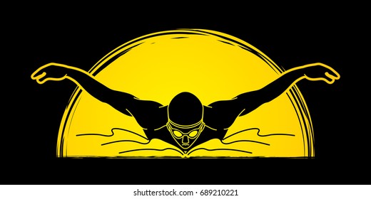 Swimming butterfly, man swimming designed on sunlight background graphic vector