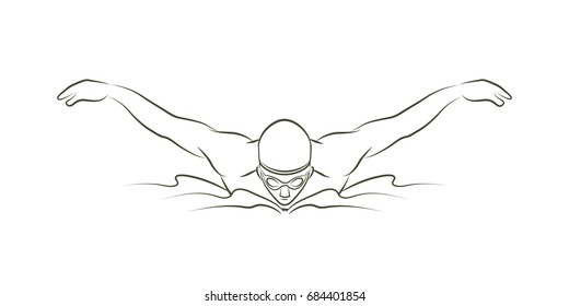 Swimming butterfly, man swimming outline graphic vector