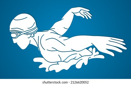 Swimming Butterfly Swimmer Action Cartoon Sport Graphic Vector