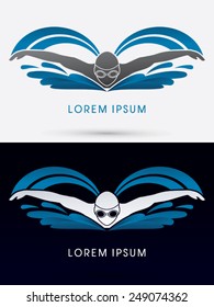 Swimming Butterfly, with wave water, Swimming pool ,logo, symbol, icon, graphic, vector.