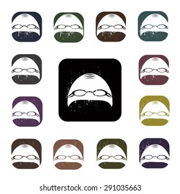 Swimming cap with glasses icon