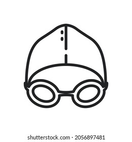 Swimming cap and goggles, sport outline icons. Vector illustration. Editable stroke. Isolated icon suitable for web, infographics, interface and apps.