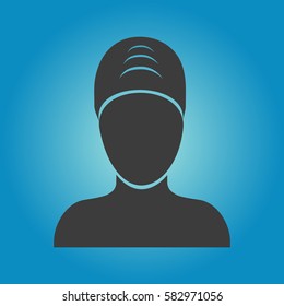 Swimming cap icon vector. Flat vector illustration in black on white background.