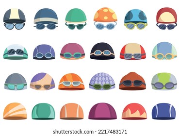 Swimming cap icons set cartoon vector. Pool swim. Water cap