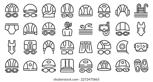 Swimming cap icons set outline vector. Swim pool. Water cap - Shutterstock ID 2272475865