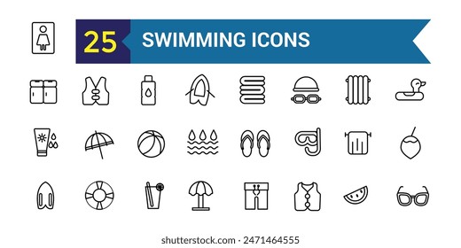 Swimming cap icons set outline vector. Swim pool. Water cap. Outline icon collection. Editable stroke.