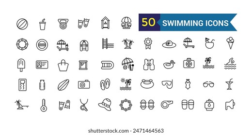 Swimming cap icons set outline vector. Swim pool. Water cap. Outline icon collection. Editable stroke.