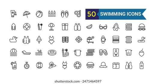 Swimming cap icons set outline vector. Swim pool. Water cap. Outline icon collection. Editable stroke.