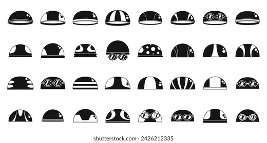 Iconos de gorro de natación conjunto vector simple. Buceo en la piscina. Máscara de nadador