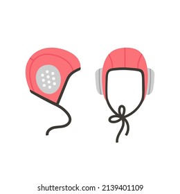 Swimming cap. Side and front view. For water polo, underwater rugby, football and hockey players. Water sports equipment. Swimming pool and sport concept. Vector illustration.