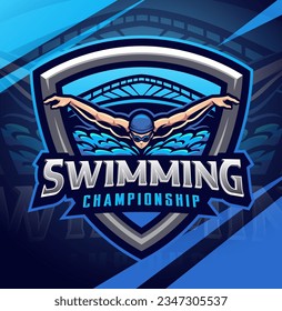 Swimming championship esport mascot logo design