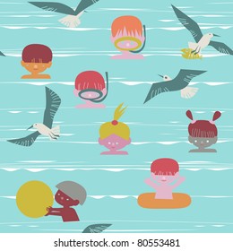 Swimming children, background with bathing children