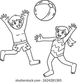 Swimming Children Playing Beach Ball Isolated 