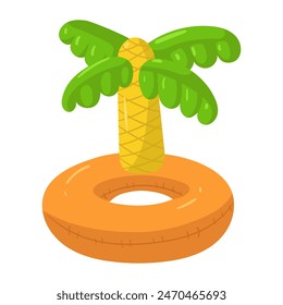A swimming circle in the form of a palm tree, a large floating inflatable tree with leaves. This orange inflatable pillow float is perfect for a summer themed pool party. Isolated vector illustration