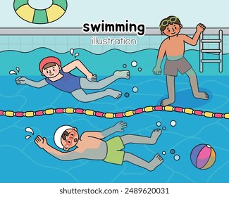 swimming class summer vacation childhood students activity illustration