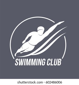 Swimming club logo templates. Fitness, Aerobic, workout exercise in gym. Sport badges and labels. Black and white logo templates for your design. Vector illustration isolated on color background.